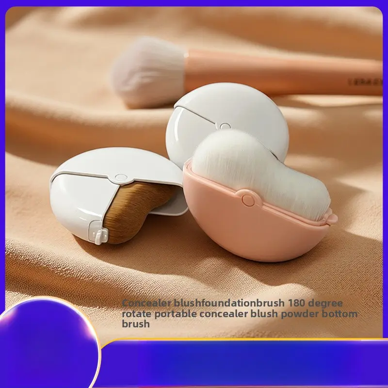 180-Degree Rotating Portable Face Brush with Dust Cover - Bendable Concealer, Blush, Foundation Brush for Seamless Base Makeup, Brushes Bendable Portable Face