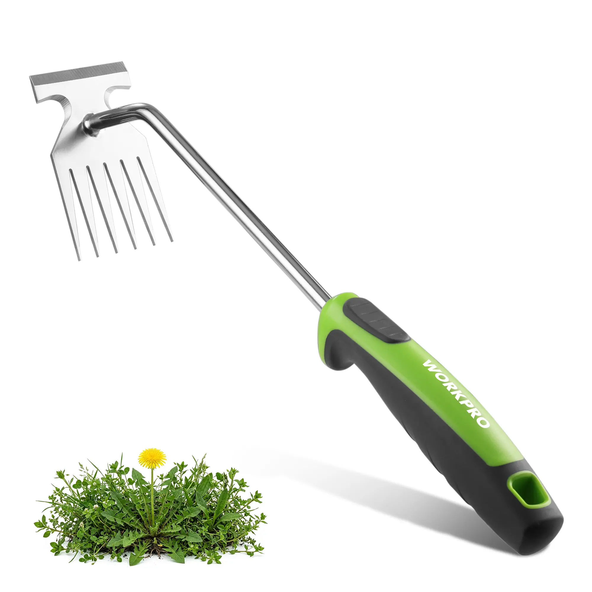 #backtoschool WORKPRO 15-Inch Weed Puller Tool, 6-Tine Heavy Duty Deep Root Remover for Dandelion, Stainless Steel Hand Weeder with Ergonomic Soft Grip for Lawn, Garden, and Yard