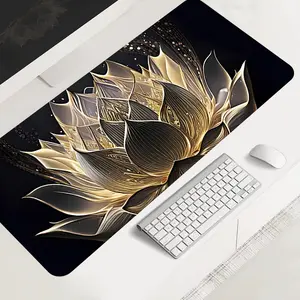 Divine Golden Lotus Large-Sized Gaming Mouse Pad, Aesthetic Desktop Protection Pad, Anti-Slip Rubber Lock Edge High-Definition Printing, Suitable For Computers, Laptops, Offices, Homes, Schools, Great Gift For Family And Friends