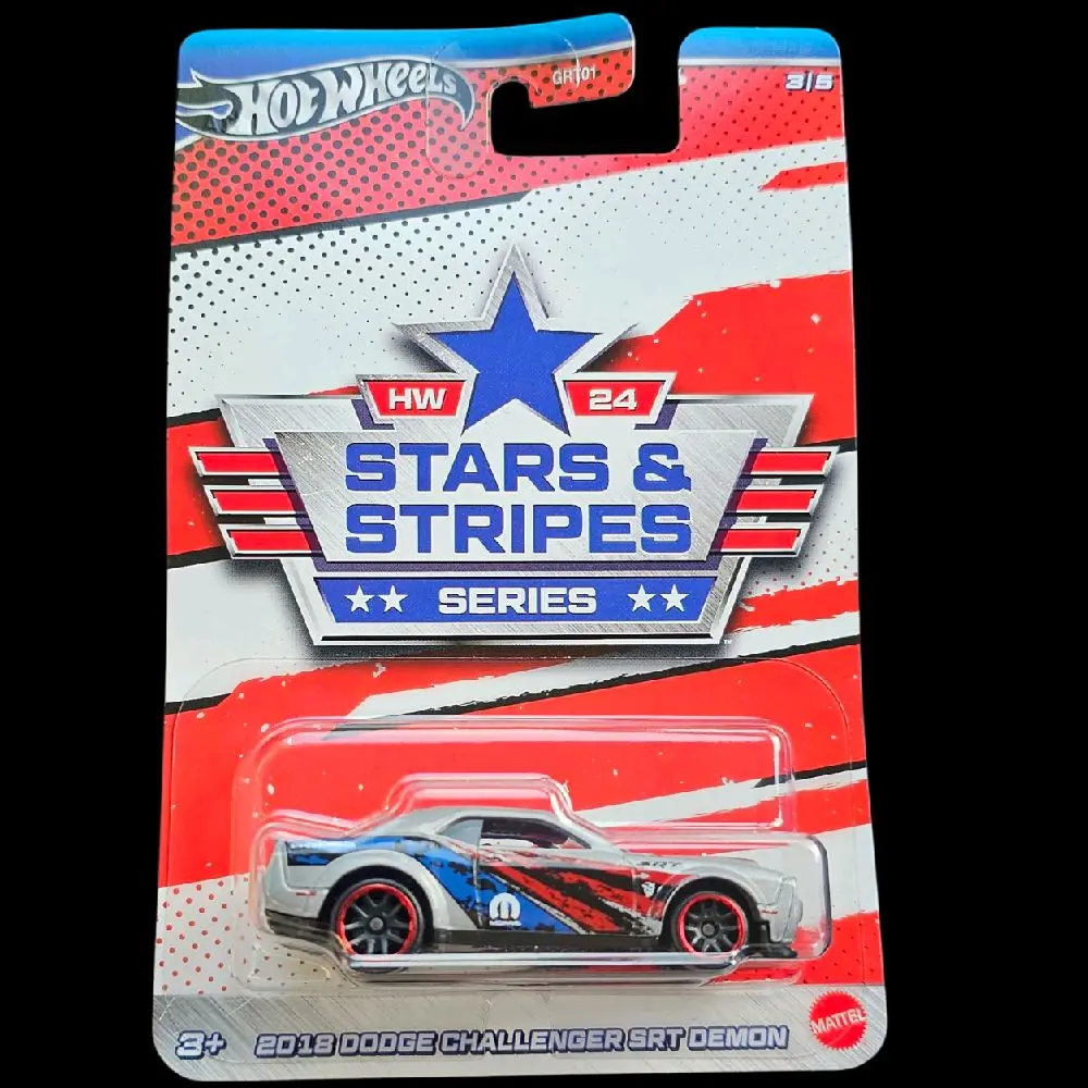 Hot Wheels 2018 Dodge Challenger SRT Demon 3/5 - 2024 Stars & Stripes A Diecast Metal Car Racing Car Model