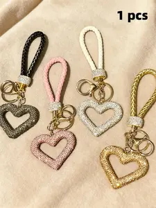 Handmade Ceramic Heart Keychain Jewelry with Crystal Inlay, Hollow Design, Unisex Personalized Accessory, Car Key Holder, Phone Chain, Multifunctional Key Ring Valentine's Day,lovers, Bling Bling Keychains