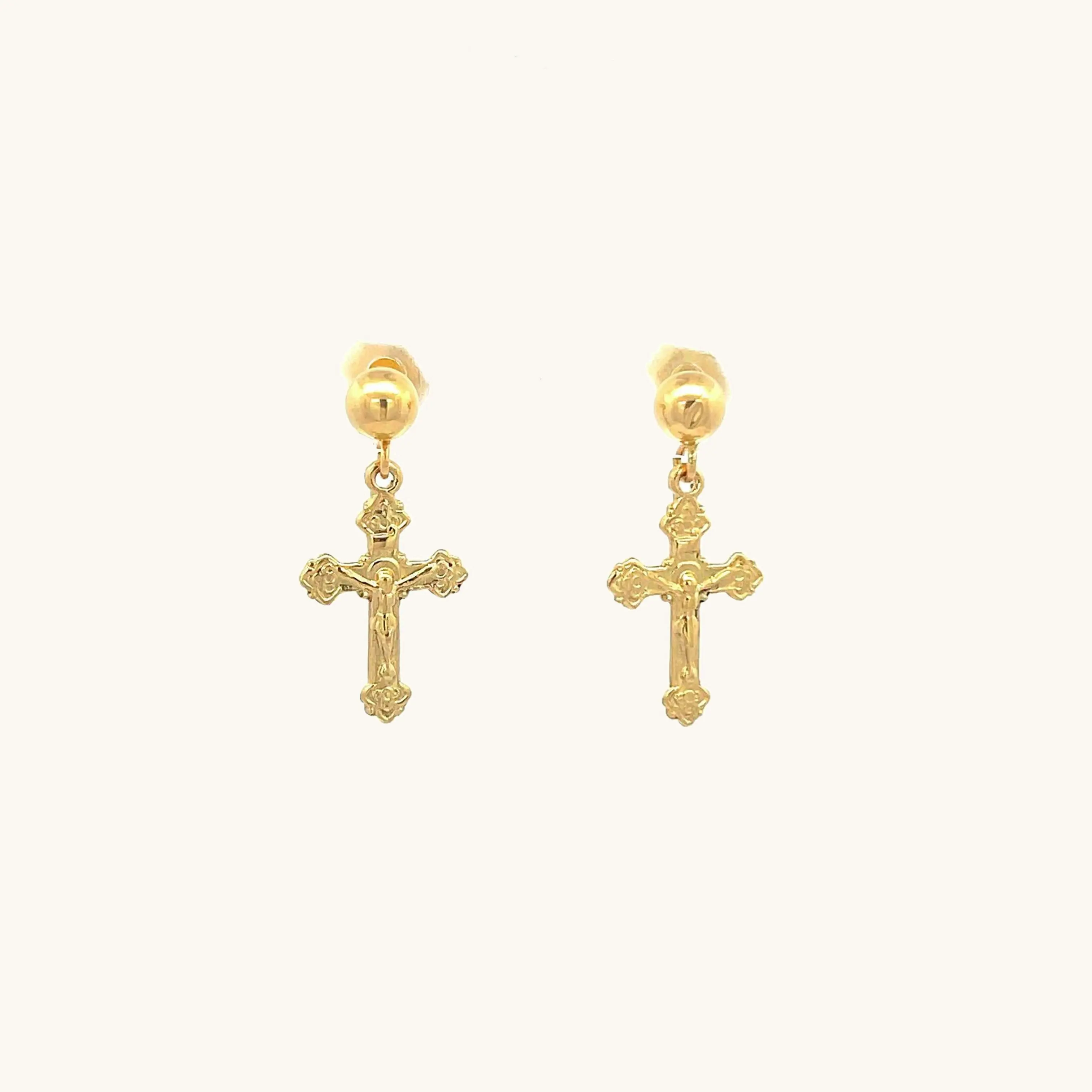 Solid 14K Yellow Gold Crucifix Earrings Made in the USA