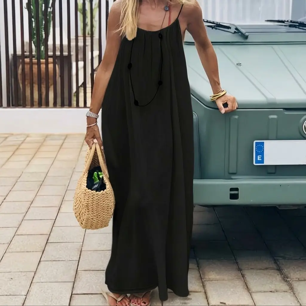 2026 New Women’s Backless Spaghetti Strap Loungewear Dress | Loose-Fit Soft Cozy Home Casual Dress Sleeveless Summer Womenswear