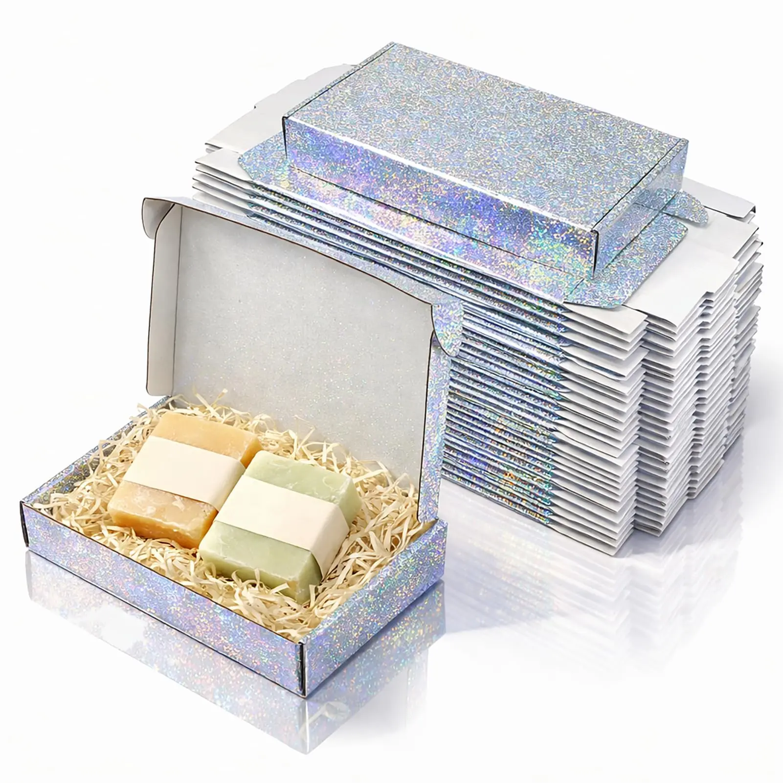 10/20/40 PACK Small Size Holographic Gift Wrap Mailer Box Jewellery Soap Candle Cosmetics Packing Box for Small Business Onwer Corrugated Shipping Paper Box Gift Box
