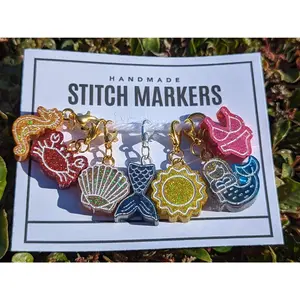 Summer Beach Stitch Markers - Glitter progress keeper, Mermaid crochet gift, knitting notion, holographic glitter