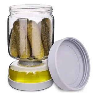 Pickle and Olive Hourglass Jar with Strainer Flip for Pickle Juice Separator, BPA Free, Food-Grade ABS Lid, Upgrade with Dry Option