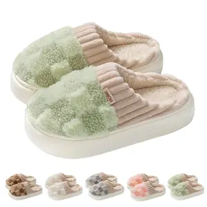 Checkered Slipper House Slippers for Women Men Plush Warm Fuzzy Slippers Flyffy Bedroom Shoes Indoor Slip On