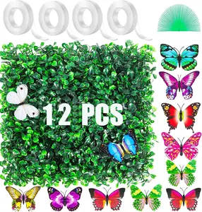 10x10 in UV-Resistant Artificial Grass Wall Panel Backdrop with Double-Sided Adhesive Tape & Zip Ties, Greenery Boxwood Room Divider for Indoor-Outdoor Wedding, Bridal Shower & Fence Decor