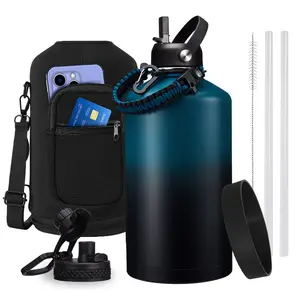 Gallon Insulated Water Bottle 32/40/64/128 oz, Triple Wall Vacuum Stainless Steel (Cold for 48 Hrs), Leak Proof & Non-BPA, Modern Water Flask Jug with Paracord Handle & Straw Spout Lids