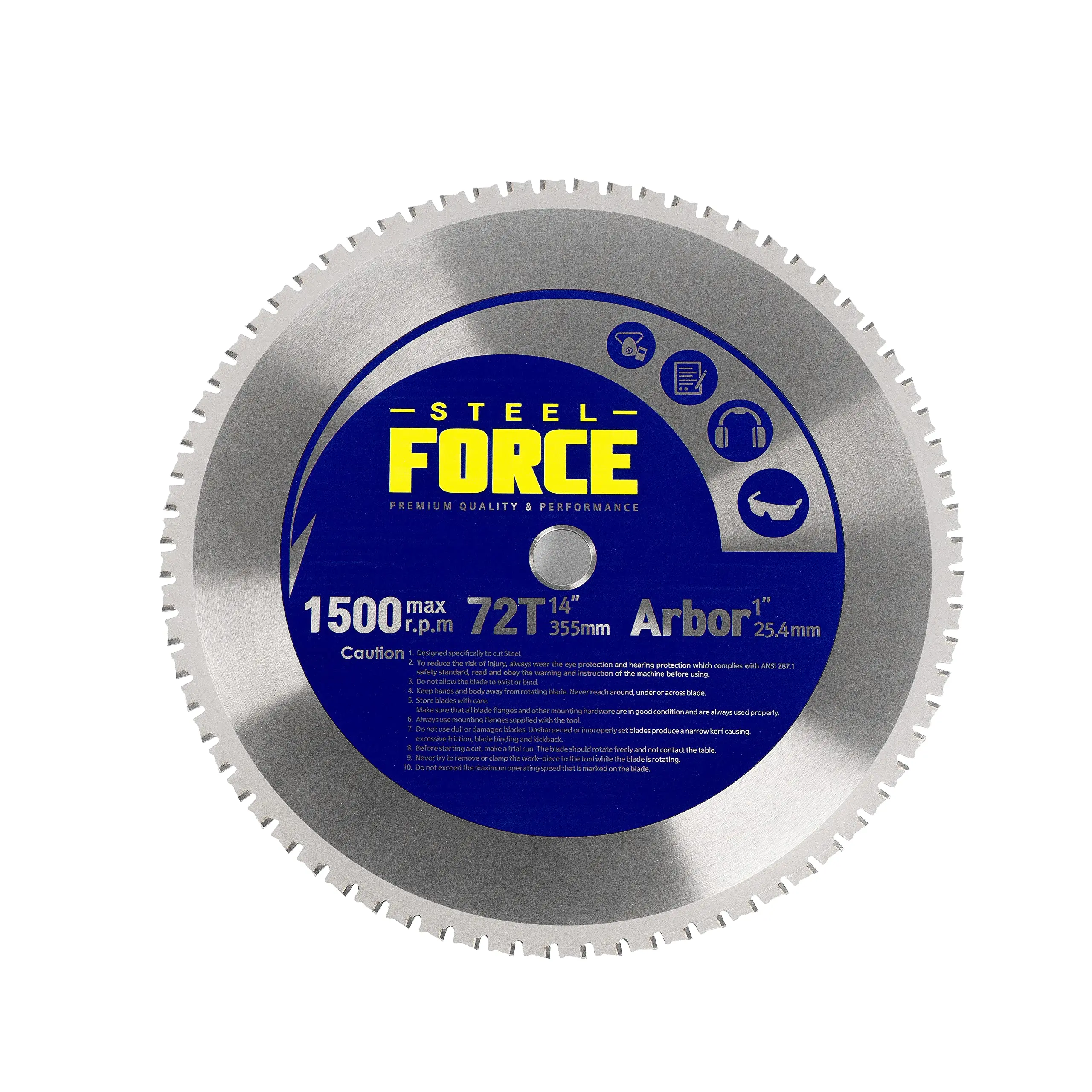 Steel Force 14-In Replacement Single Saw Blade - 72 Teeth, 1-In Arbor Mount, 1500 RPM Replacement Blade for Mild Steel, Ferrous Metal Cutting