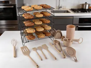 5 folding cooling racks, with 13 kinds of baking tools, including scrapers and oil brushes, suitable for making cookies, cakes, baking and cooking, can be stacked and easy to store, suitable for cooking and baking cooling racks, baking tools, gifts