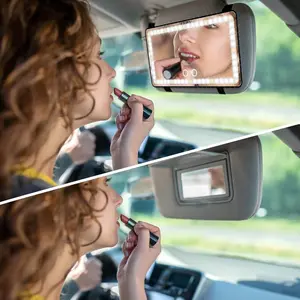 LED Car Vanity Mirror with Lights, 3 Color Modes Dimmable Travel Makeup Mirror, Built-in Battery Rechargeable Clip-on Sun Visor Mirror for Car Interior