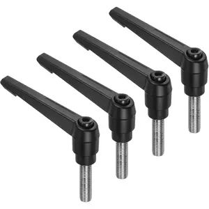 4pcs Clamping Lever Handles, M12 x 40mm 304 Stainless Steel Threaded Male Stud, Adjustable Locking Quick Release Ratchet Push Button Bolt Knobs, Black