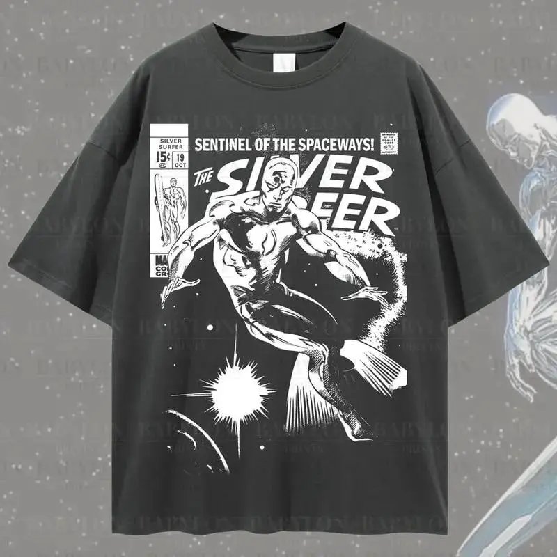 Vintage Silver Surfer Comic T-Shirt Fantastic Four Comic Tee Comics Shirt WDW T Shirt Galactus Fantastic, Trendy Regular Workout Shirt , For Men, For Women, Shortsleeve, Classic