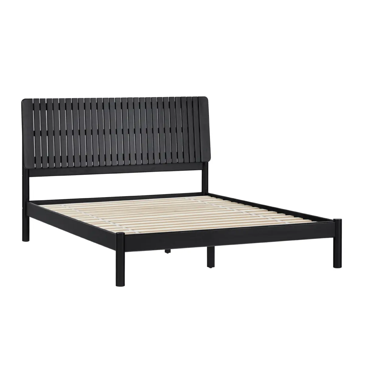 Walker Edison Standard Queen Solid Wood Platform Bedframe - Mid-Century Modern, Vertical Slats Headboard, 44.88" H x 64.63" W x 84.25" L, 78 lbs, Black Finish, 45-Min Quick Set Up, Assembly Required, for Modern Bedrooms & Transitional Interiors