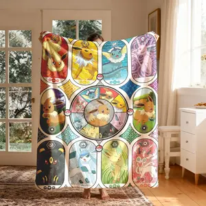 Pokémon Ib Family Flannel Blanket, Large Size, Soft and Lightweight, Perfect for Bed, Sofa, Office, Camping, Travel, Ideal Gift