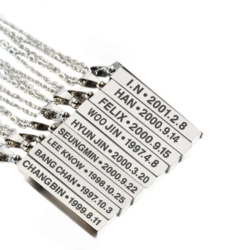 Stainless Steel KPOP Necklace 3D Rectangular Pendant Necklace HYUNJIN FELIX LEEKNOW BANGCHAN HAN Chain Choker Jewelry Gift