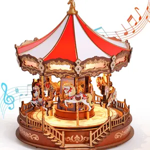 【Christmas Gift】Rolife Classic Carousel 3D Wooden Puzzle DIY Music Box Kit Create Your Own Musical Carousel Perfect Gift for Craft Lovers Birthday Christmas Anniversary Home Decor Idea Fun and Relaxing DIY Project for Adults and Teens Unique Wooden Puzzle