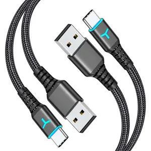 2 Pack 10FT PS5 Controller Charger   with LED , Nylon Braided Fast  Data Sync USB Type C Cord for  Series X/Series S  Controller