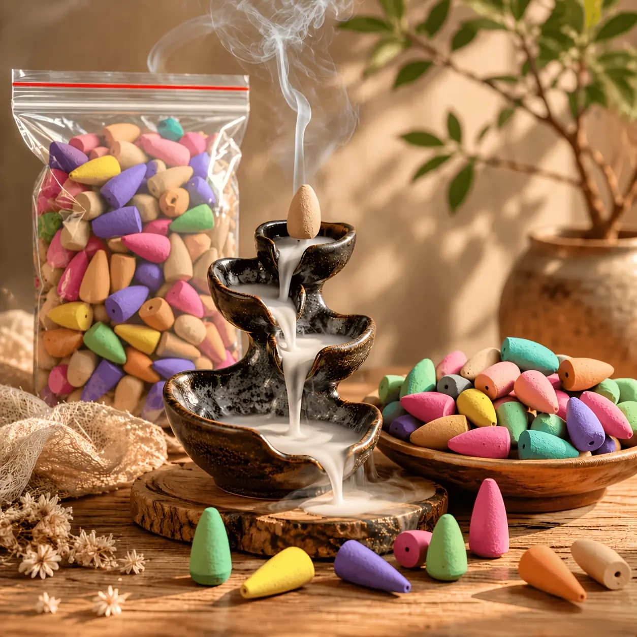 Colorful Incense Cones for Aromatherapy and Relaxation - Perfect for Home Decor and Meditation