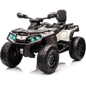 Gray 12V Kids Electric ATV With Two Leather Seats Bluetooth Music Led Lights Adjustable Speeds And Durable Tires For Ages 3 To 8 Gray-A
