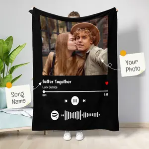 Couple Gifts Custom Music Blankets with Photos and Text Multiple Colors Sizes Soft Flannel Couple Blankets For Valentines Day Birthday