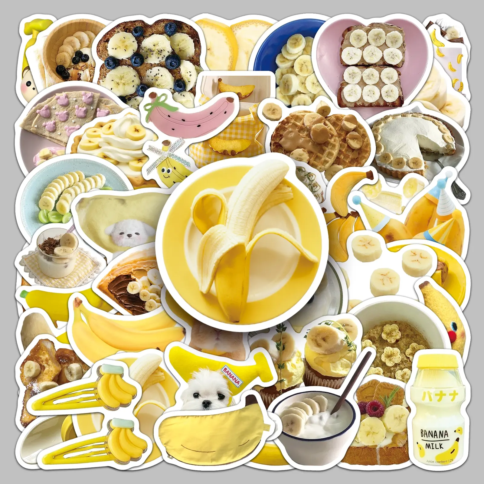 50pcs banana style cute cartoon small fresh creative sticker diy glass desktop photo album waterproof sticker Diy Decorative Stickers Sticker Sheets