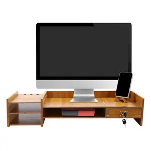 CNCEST Modern Wood Desk Organizer Stand with Drawers for Office & Study - Space-Saving MDF Monitor Holder & Storage Solution - Elegant Design - 2.5kg-5kg Load Capacity