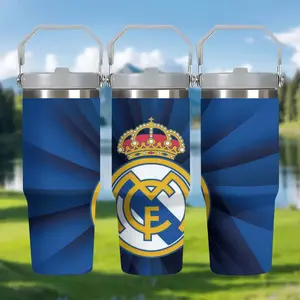 1pc 30oz,Real Madrid (Real Madrid) team emblem - simple print,Team Double-Wall Vacuum Insulated Cup for Hot & Cold Drinks, Perfect for Outdoor Travel, Birthday & Holiday Gifts, Travel Drinkware Tumbler | DurableDrinkware