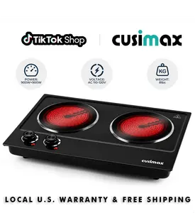 CUSIMAX 1800W Portable Infrared Cooktop - Double Burner Electric Hot Plate, Safety Shut-Off, US Plug, Household Kitchen Appliance