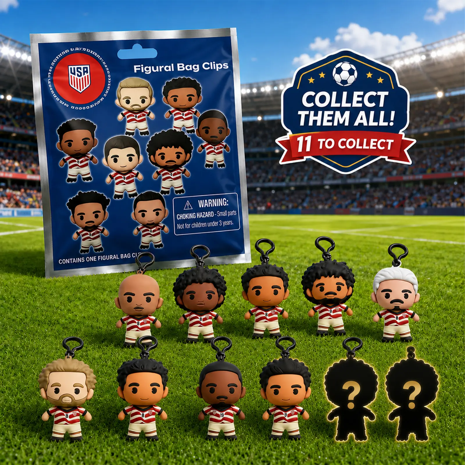 2026 USA Soccer Team Bag Clip Keychain Set – FIFA World Cup Players Pulisic, McKennie, Adams, Weah, Balogun & More – 2 Hidden Collectible Edition Key Charms