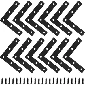 12 Pack L Shape Flat Bracket, 3.15" x 3.15" Stainless Steel Flat Corner Brackets, Corner Braces, Joining Plate, Repair Plate for  Furniture, Cabinet, Windows, Desks - Black