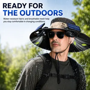 Solar Powered Rechargeable Misting Fan Hat, Type-C Wide Brim Cooling Sun Hat with Dual Fans, UPF 50+ Outdoor Hat for Fishing, Gardening, Hiking & Camping