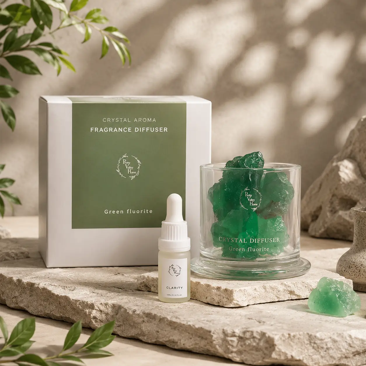 Crystal Healing Aromatherapy Set: Relieve Anxiety and Care for Body and Mind – Amethyst, Rose Quartz, Green Fluorite, Lava Rock – The Perfect Spiritual Gift for Women.