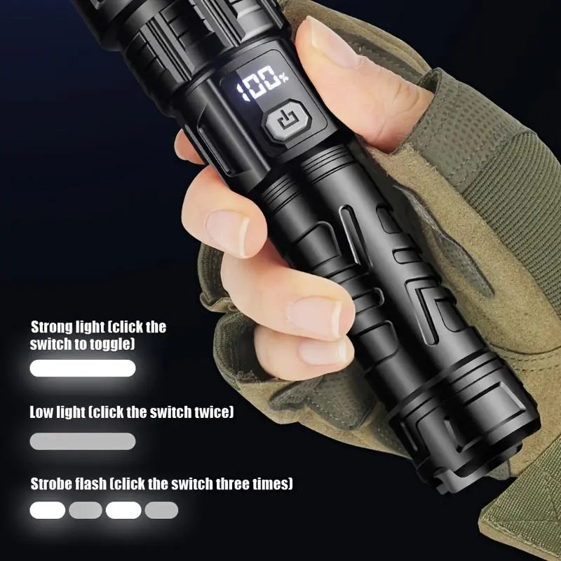 Rechargeable white laser flashlight, 450 lumens ultra-bright flashlight, 2400mAh lithium battery, features 3 modes and waterproof function, meets daily needs, suitable for outdoor camping, fishing, hunting, hiking, and emergency situations tiktokshopsprin