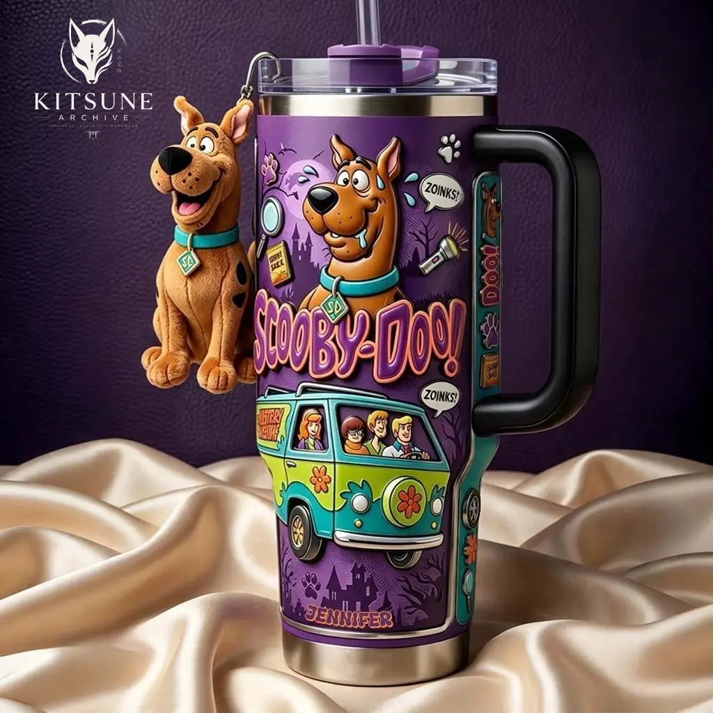 [Kitsune Archive] Scooby-Doo 57th Anniversary 40oz Tumbler With Handle & Straw, Limited Edition 1969-2026 Collector Cup, Mystery Machine & Scooby Inspired Travel Mug, Retro Cartoon Halloween Gift, Vacuum Insulated Stainless Steel Drinkware