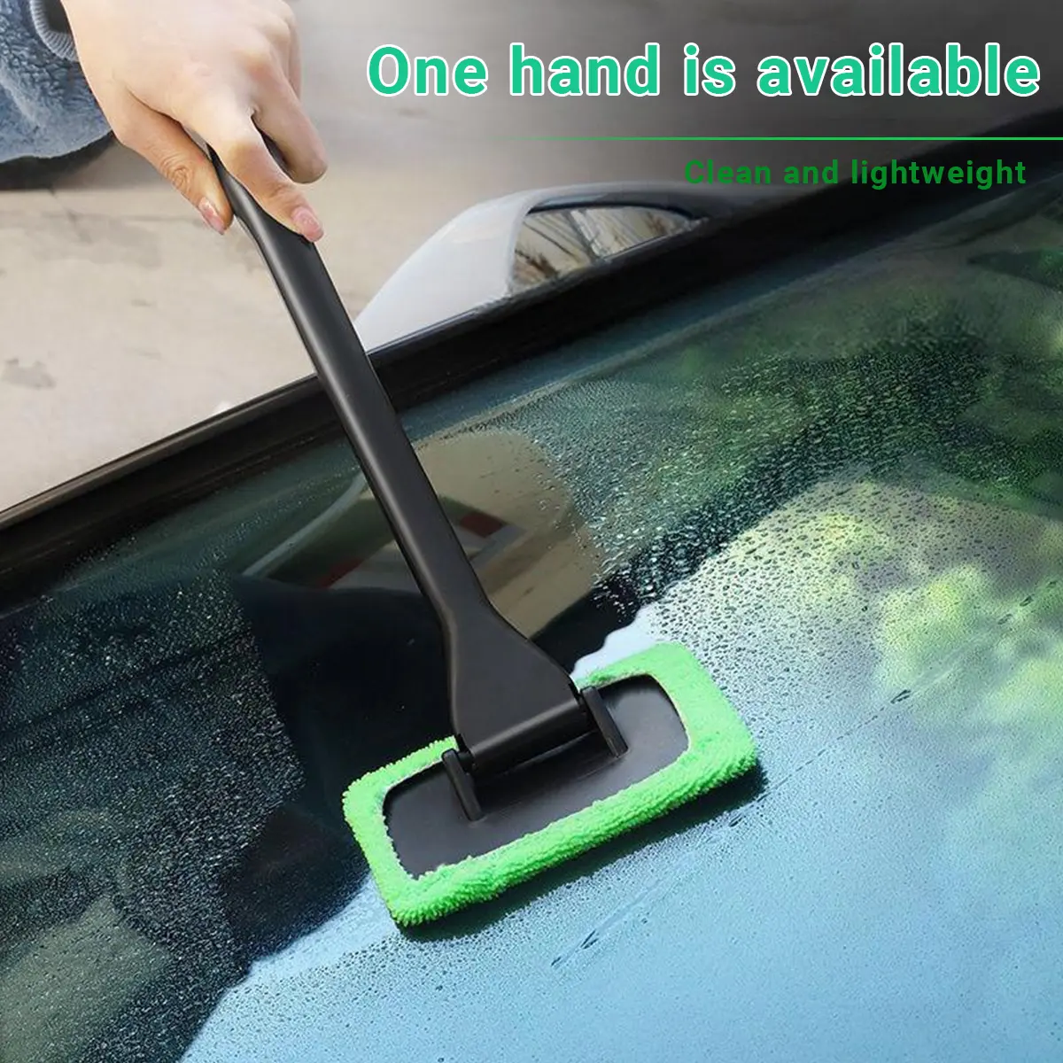 Long Handle Car Windshield Cleaner & Glass Cleaning Tool, Extendable Window Washer Squeegee Brush for Dry & Wet Wipe, Streak-Free Auto Window Washer Wand for Car Interior, Home Windows & Mirrors Car Cleaning Supplies Car Detailing Accessories