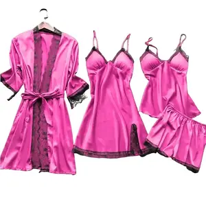 Sexy Lace Robe Dress Women's Silk Nightgown Suit Green Black and White Little-Girl Style Clothes Sleepwear Nightdress Comfortable Overall Dress Set with Lace Details-