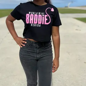 Worldwide Baddie Black 100% cotton crop top