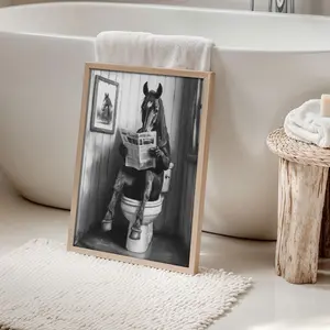 Humorous Horse Reading Newspaper Wall Art, Modern Bathroom Decor, Perfect Gift for Living Room, Bedroom, Office, Dining Room