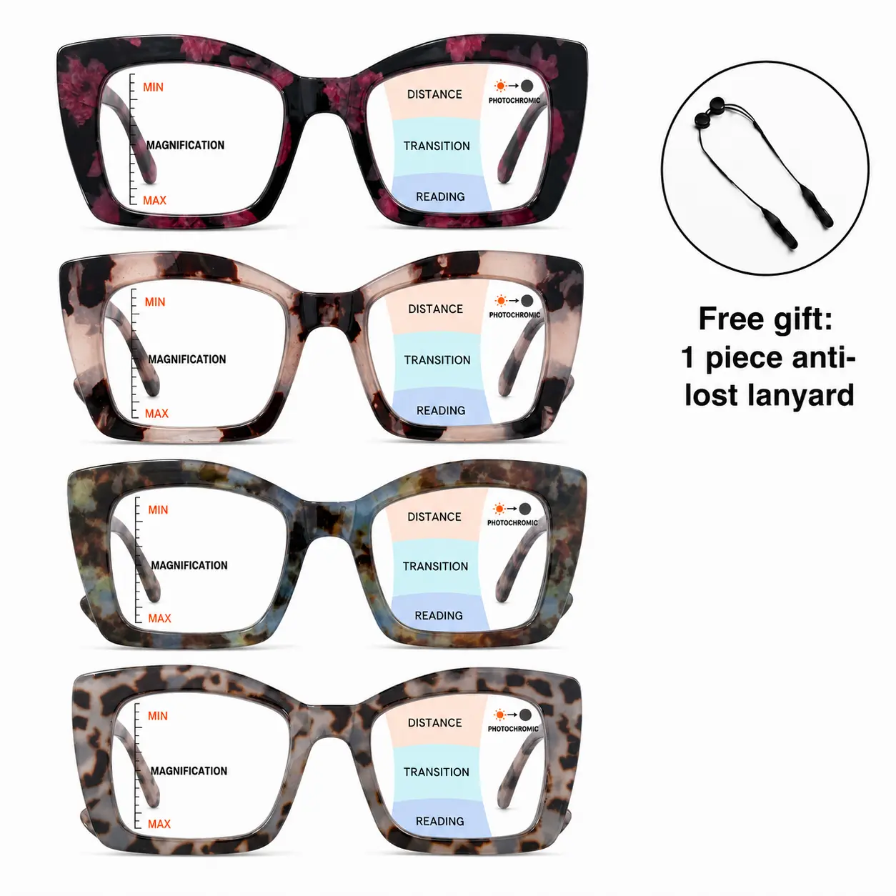 ViewSelect Oversized Square Progressive Reading Glasses, Blue Light Blocking, Spring Hinge, Lightweight Anti-Glare Computer Eyeglasses for Men Women