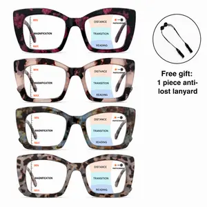 ViewSelect Oversized Square Progressive Reading Glasses, Blue Light Blocking, Spring Hinge, Lightweight Anti-Glare Computer Eyeglasses for Men Women