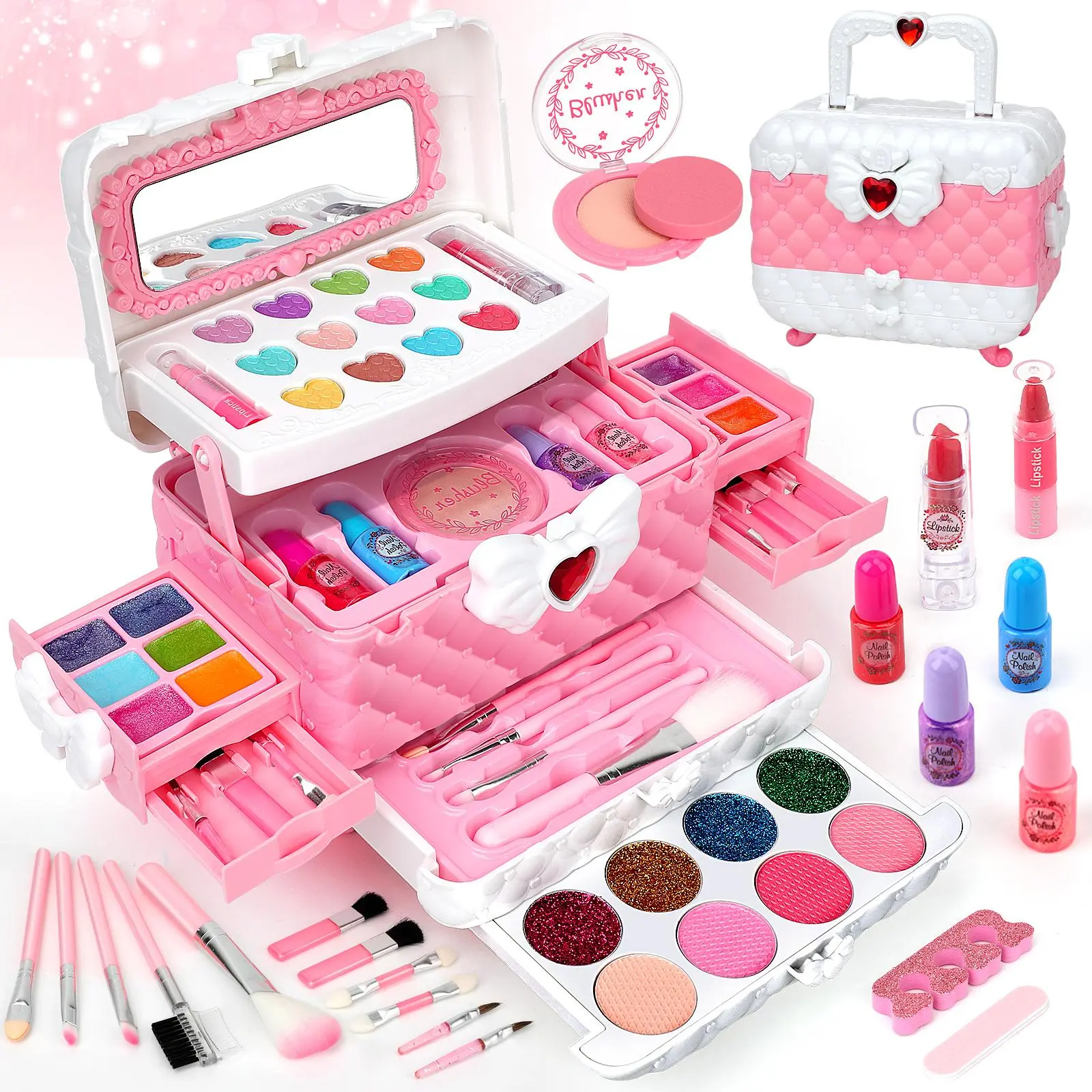 Girls' Washable Makeup Set, Water-Soluble Makeup Kit, Toddler Makeup Kit, Makeup Palette Set, Pretend Play Playset, Perfect Gift for Girls Aged 3+, Birthday & Christmas Present, Cosmetics Kits