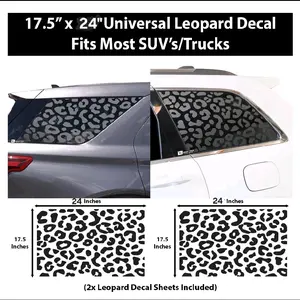 Universal Fit Cheetah Print Rear Quarter Window Decal 17.5" x 24" 2pc Matte Black Vinyl Easy Install for SUVs Trucks