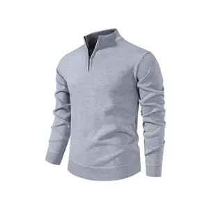 Men's Fall Winter Half-Zip Stand Collar Fleece Pullover Sweater, Casual Plain Knit Top, Comfortable Versatile Clothing for Cold Weather, Lightweight Knit SweaterGift