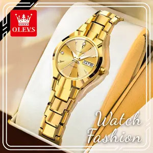 OLEVS 8697 Women's Elegant Quartz Wrist Watch, Minimalist Dial with Diamond Hour Markers, Day & Date Dual Calendar Window, Luminous Hands, 3ATM Water Resistant Daily Wristwatch, Ideal Birthday Anniversary Holiday Gift for Wife & Girlfriend