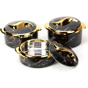 3-piece black insulated casserole set with lids, insulated bowls can keep food hot or cold, stainless steel insulated containers are suitable for making Indian pancakes, salads, soups, and party food (2.6/2.1/1.6 quarts)