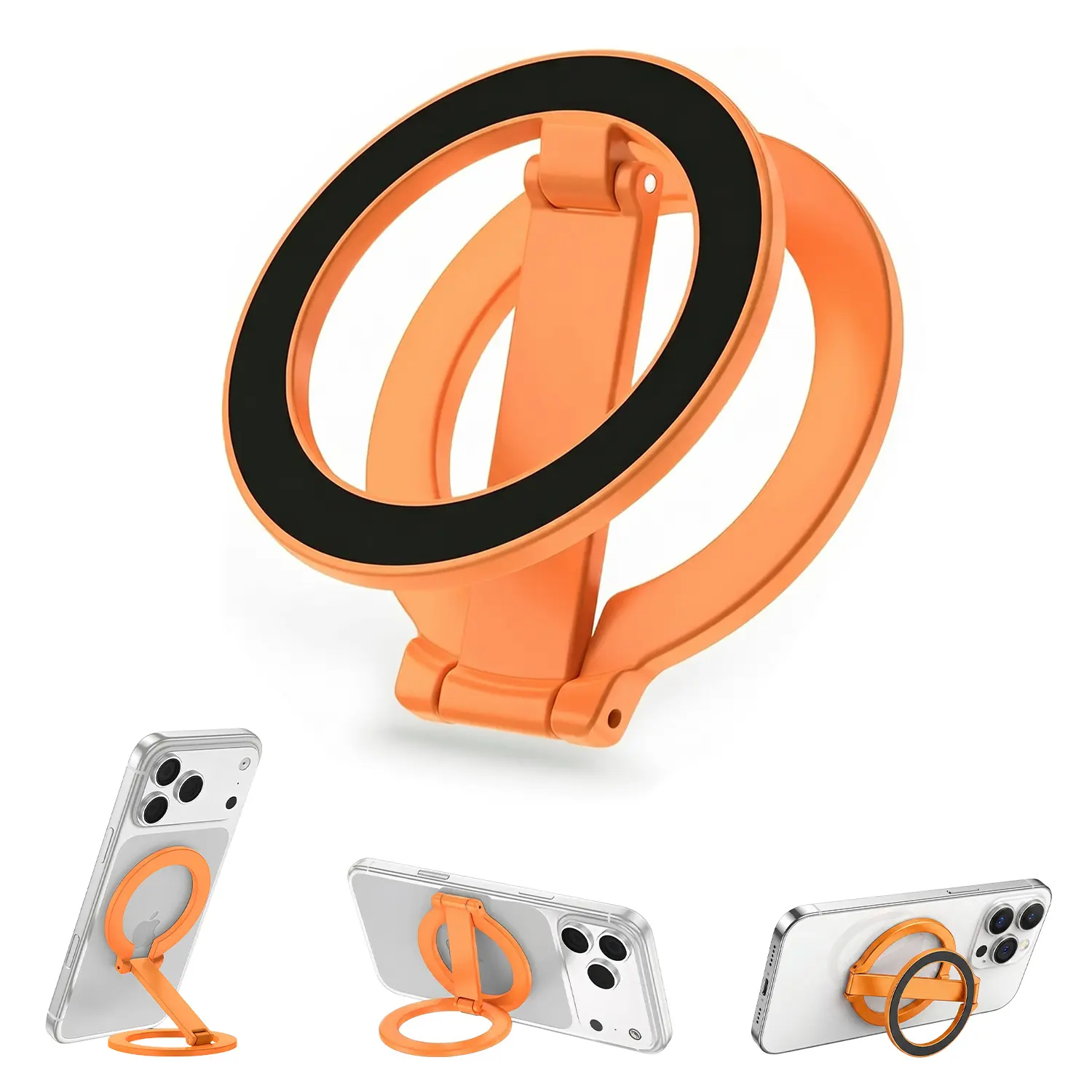 HISTORYOO Dual Magnetic Ring Phone Holder Double-Sided Magnet Phone Grip Kickstand Finger Loop Foldable 360° Rotation For MagSafe Car Mount Grips Ring Stand Multiple Adjustment Points Home, Office Travel Mount Gym for iPhone, For Samsung Android