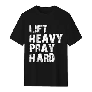 Printed Tee - "Lift Heavy Pray Hard" Christian Gym T-Shirt, Motivational Faith-Based Streetwear