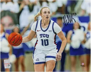 Hailey Van Lith TCU Horned Frogs Autographed 8" x 10" White Jersey Dribbling Photograph - Fanatics Authentic Certified